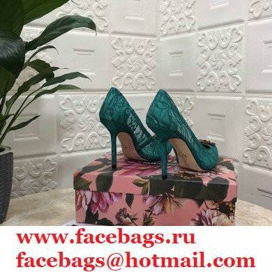 Dolce  &  Gabbana Heel 10.5cm Taormina Lace Pumps Green with Devotion Heart 2021